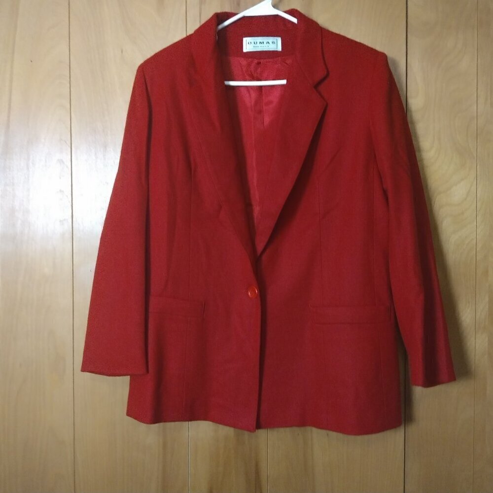 Dumas 100% Pure Wool Blazer Vintage Classic Made In USA Size 8 Red Holiday